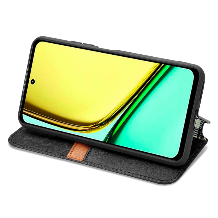 For Realme C65 Cubic Grid Pressed Magnetic Leather Phone Case