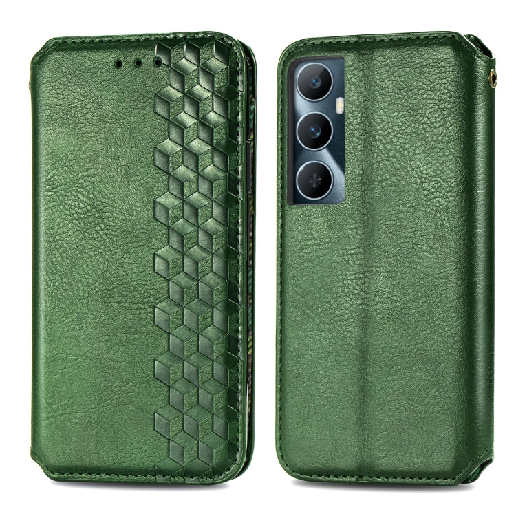 For Realme C65 Cubic Grid Pressed Magnetic Leather Phone Case