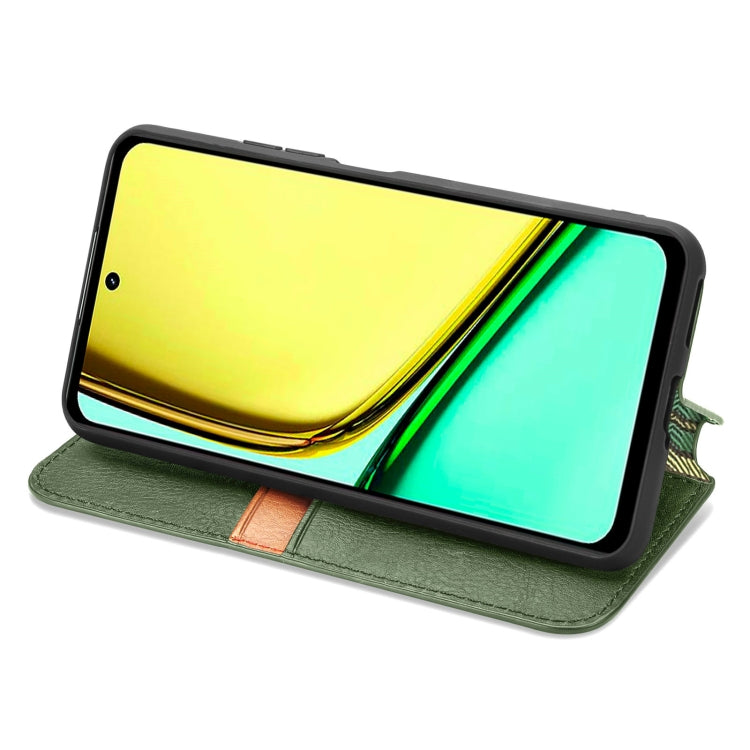 For Realme C65 Cubic Grid Pressed Magnetic Leather Phone Case