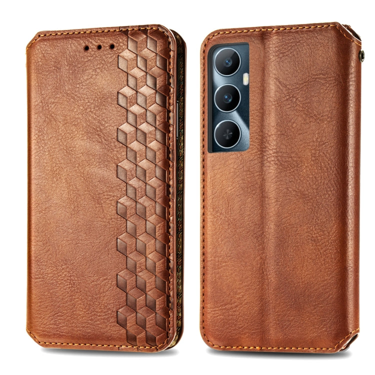 For Realme C65 Cubic Grid Pressed Magnetic Leather Phone Case