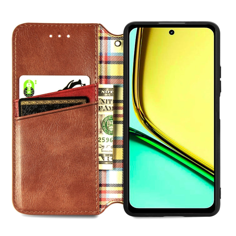 For Realme C65 Cubic Grid Pressed Magnetic Leather Phone Case