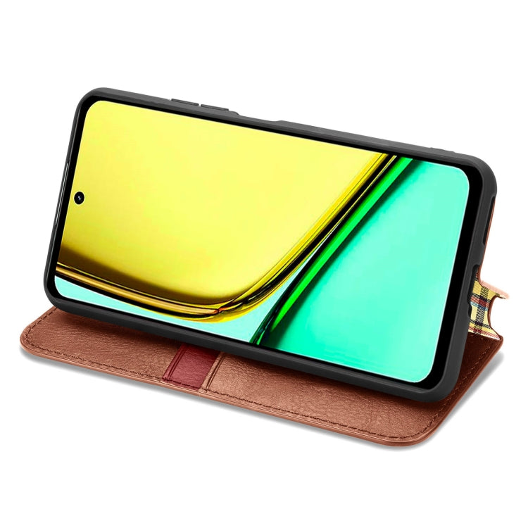 For Realme C65 Cubic Grid Pressed Magnetic Leather Phone Case