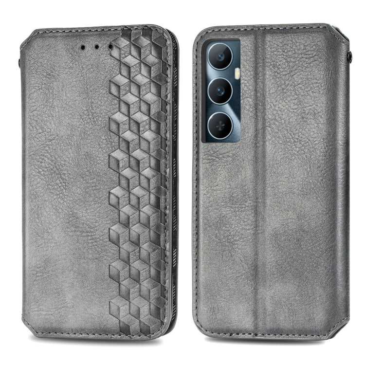 For Realme C65 Cubic Grid Pressed Magnetic Leather Phone Case