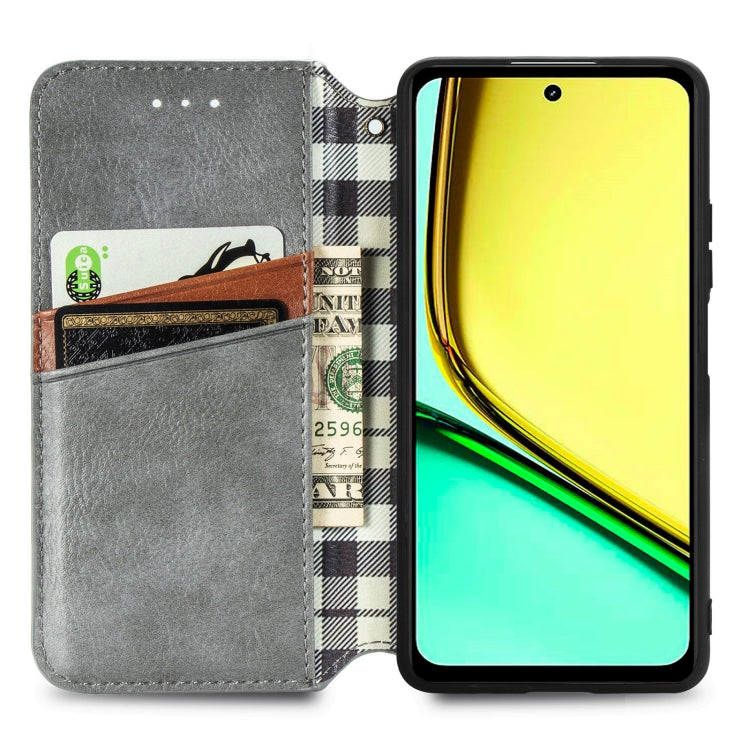 For Realme C65 Cubic Grid Pressed Magnetic Leather Phone Case