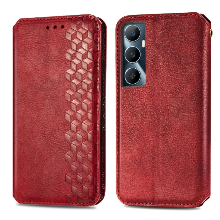 For Realme C65 Cubic Grid Pressed Magnetic Leather Phone Case