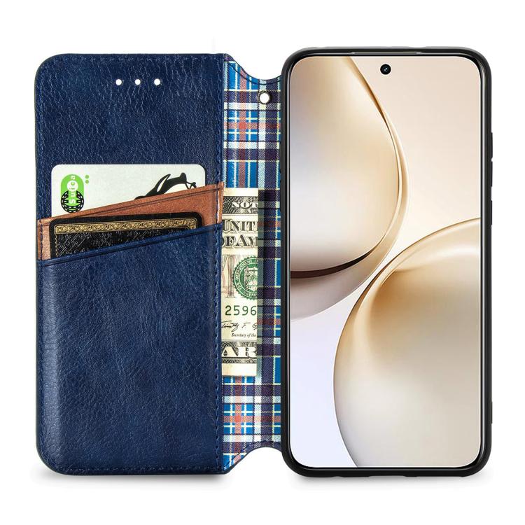 For Realme 14 Pro+ Cubic Grid Pressed Magnetic Leather Phone Case