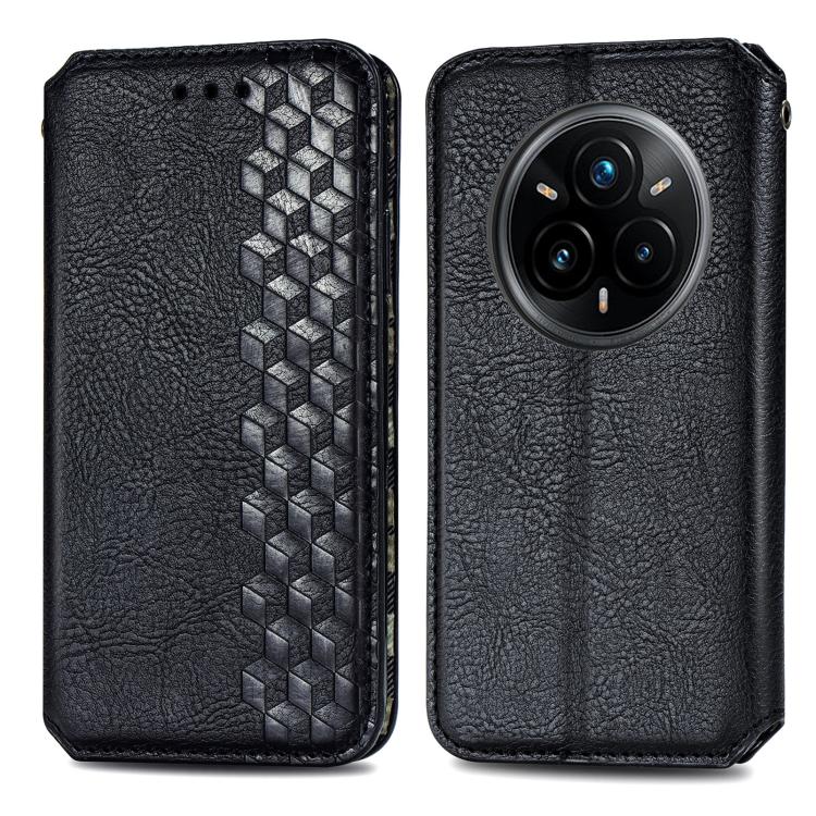 For Realme 14 Pro+ Cubic Grid Pressed Magnetic Leather Phone Case