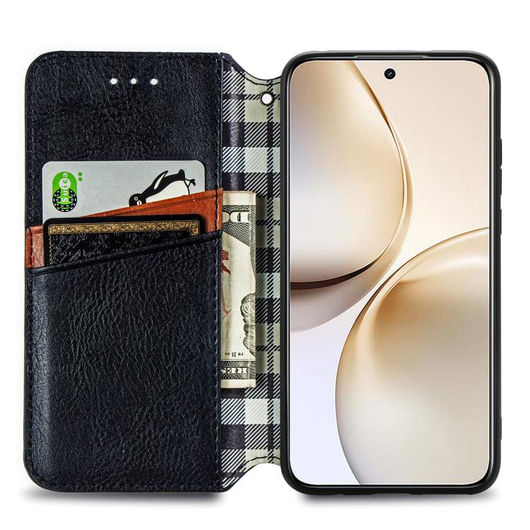 For Realme 14 Pro+ Cubic Grid Pressed Magnetic Leather Phone Case
