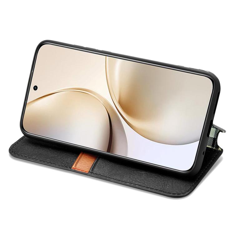 For Realme 14 Pro+ Cubic Grid Pressed Magnetic Leather Phone Case