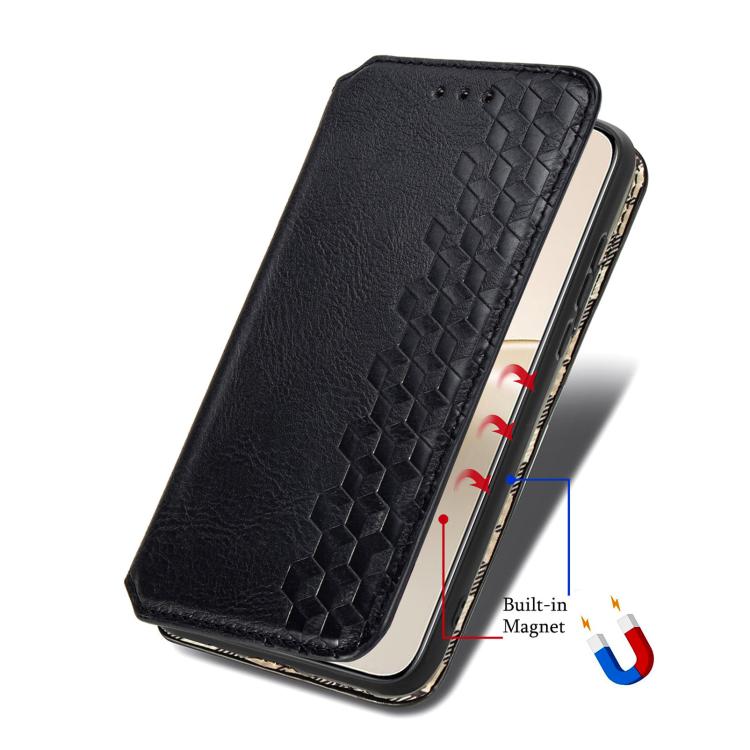 For Realme 14 Pro+ Cubic Grid Pressed Magnetic Leather Phone Case