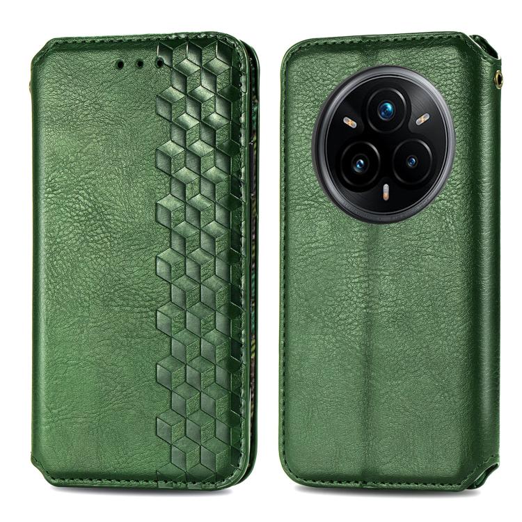 For Realme 14 Pro+ Cubic Grid Pressed Magnetic Leather Phone Case