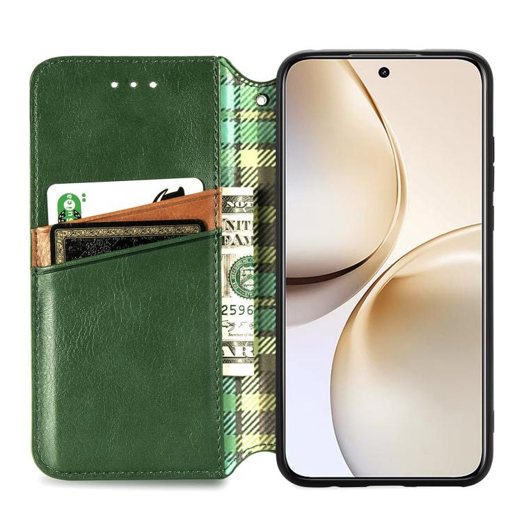 For Realme 14 Pro+ Cubic Grid Pressed Magnetic Leather Phone Case
