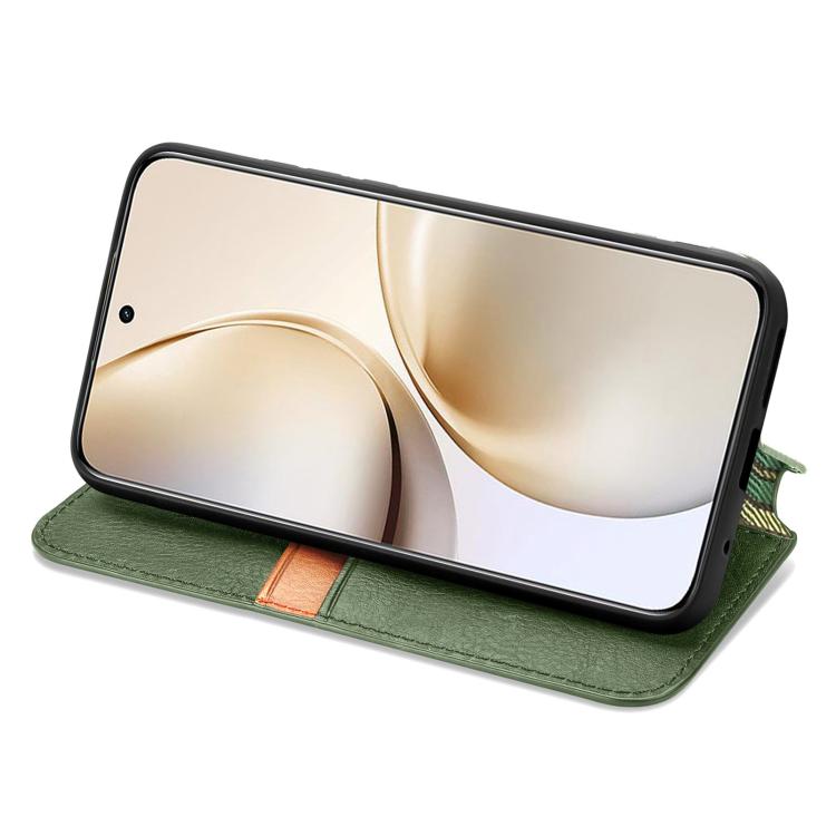 For Realme 14 Pro+ Cubic Grid Pressed Magnetic Leather Phone Case