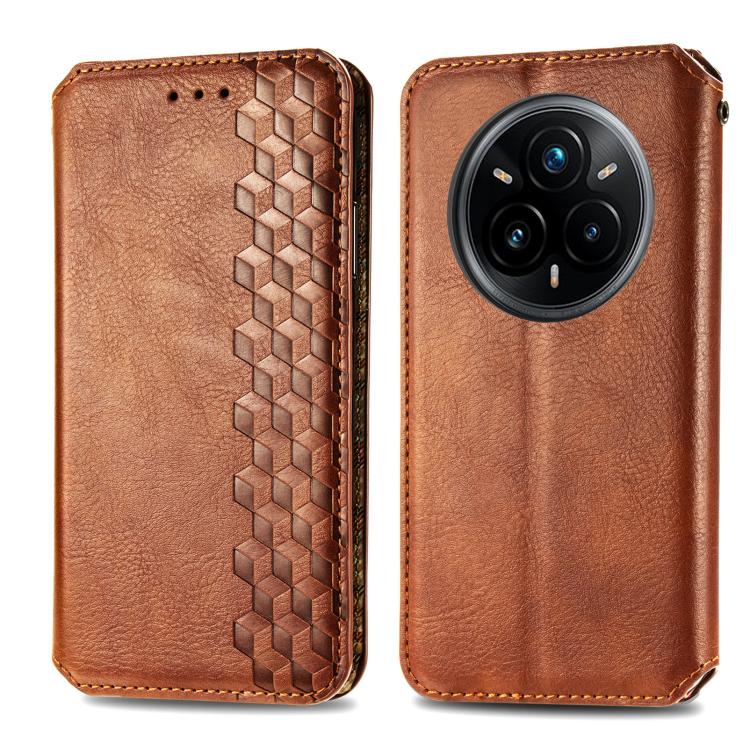 For Realme 14 Pro+ Cubic Grid Pressed Magnetic Leather Phone Case