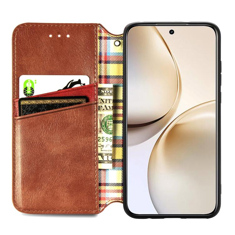 For Realme 14 Pro+ Cubic Grid Pressed Magnetic Leather Phone Case