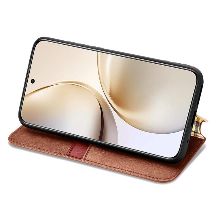 For Realme 14 Pro+ Cubic Grid Pressed Magnetic Leather Phone Case
