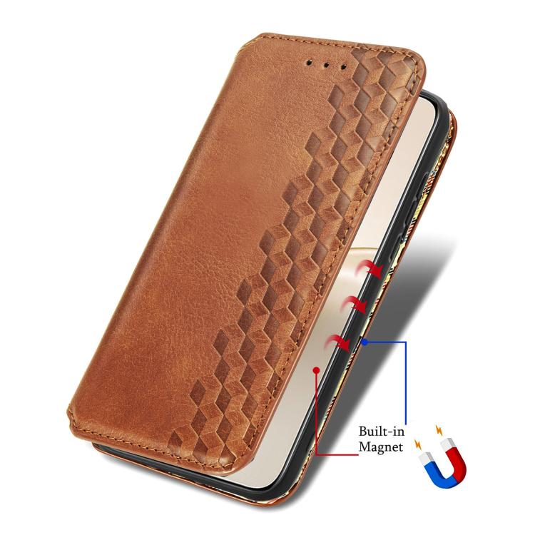For Realme 14 Pro+ Cubic Grid Pressed Magnetic Leather Phone Case