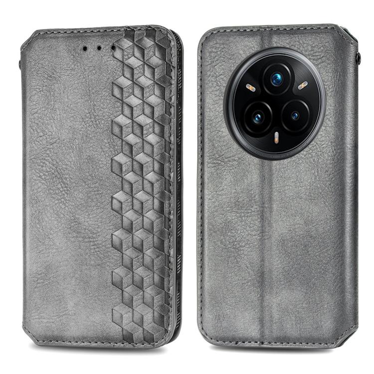 For Realme 14 Pro+ Cubic Grid Pressed Magnetic Leather Phone Case