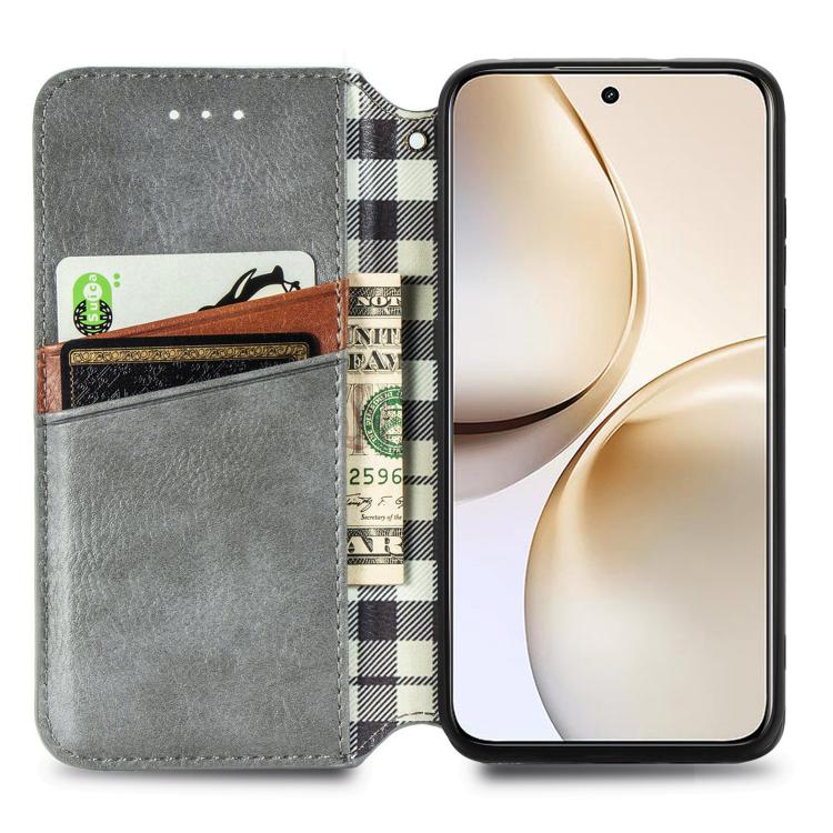 For Realme 14 Pro+ Cubic Grid Pressed Magnetic Leather Phone Case