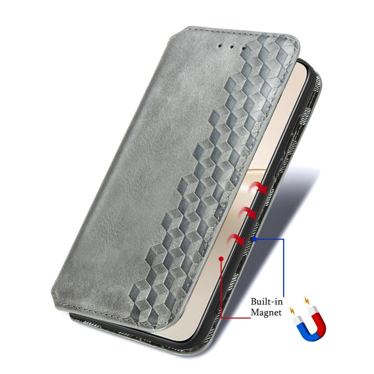 For Realme 14 Pro+ Cubic Grid Pressed Magnetic Leather Phone Case