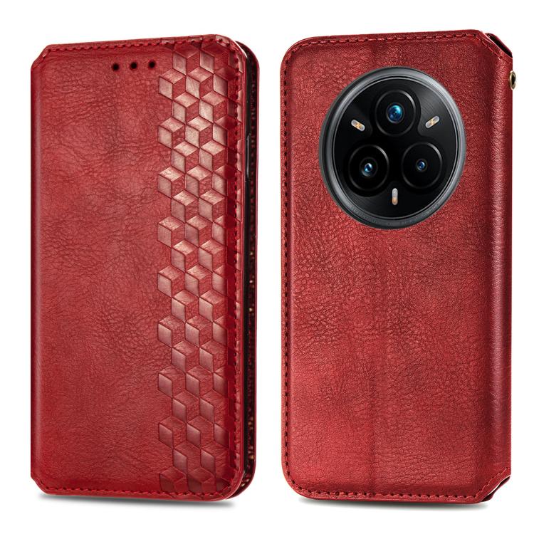 For Realme 14 Pro+ Cubic Grid Pressed Magnetic Leather Phone Case