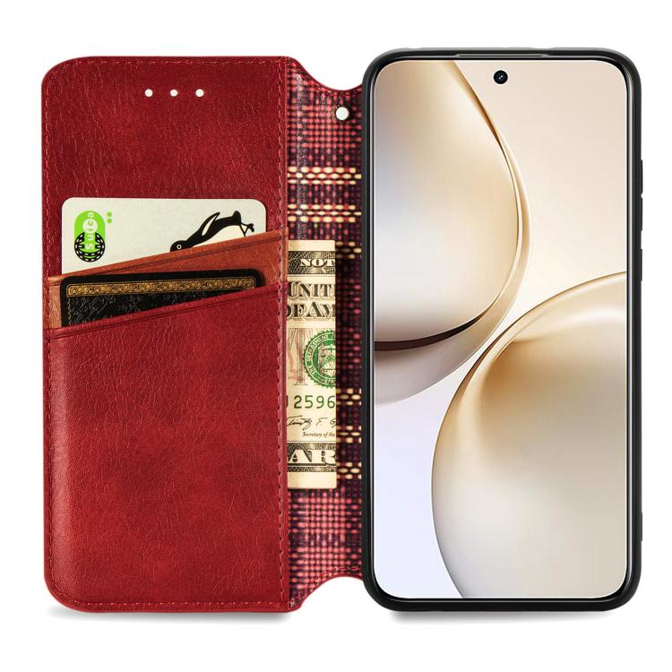 For Realme 14 Pro+ Cubic Grid Pressed Magnetic Leather Phone Case