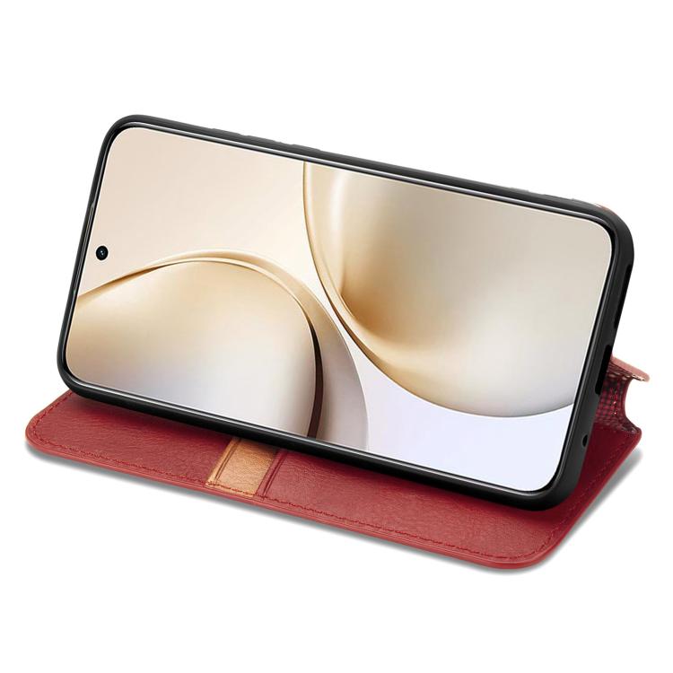 For Realme 14 Pro+ Cubic Grid Pressed Magnetic Leather Phone Case