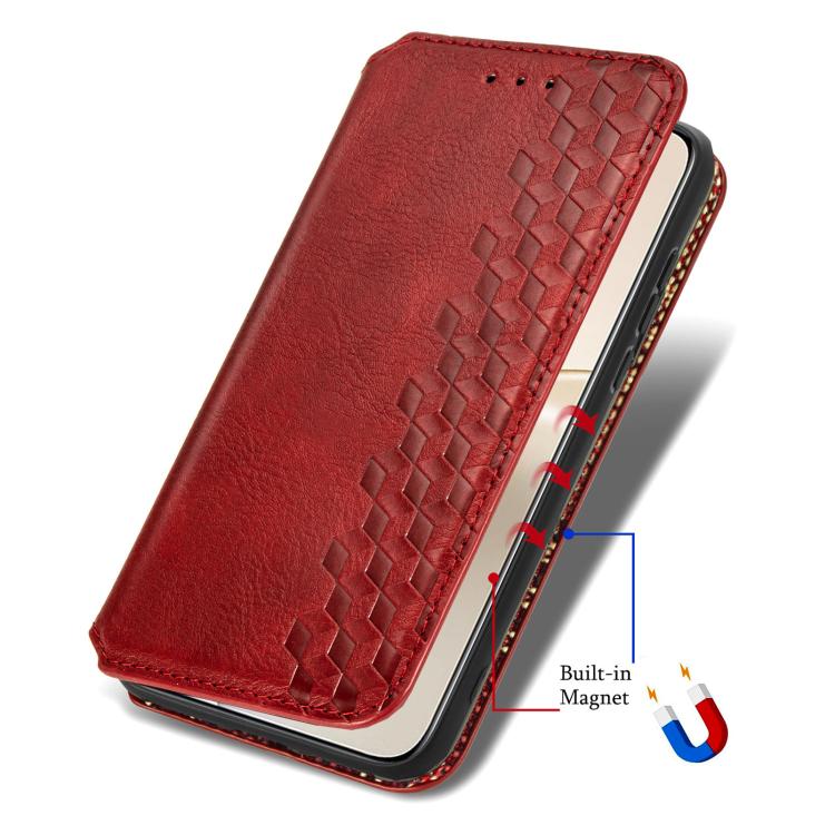 For Realme 14 Pro+ Cubic Grid Pressed Magnetic Leather Phone Case