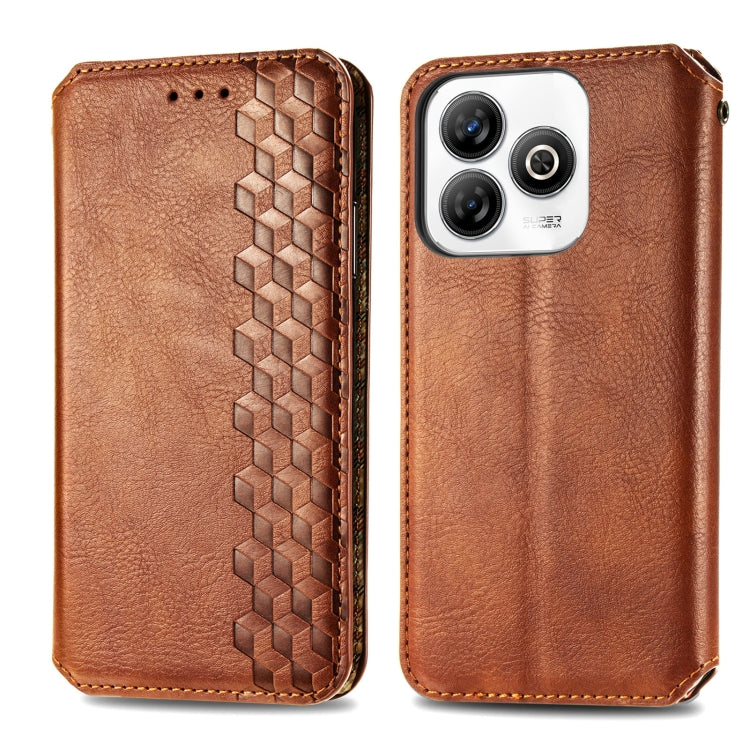 For ZTE Blade A75 4G Cubic Grid Pressed Magnetic Leather Phone Case