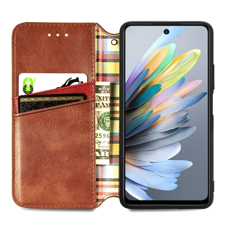 For ZTE Blade A75 4G Cubic Grid Pressed Magnetic Leather Phone Case