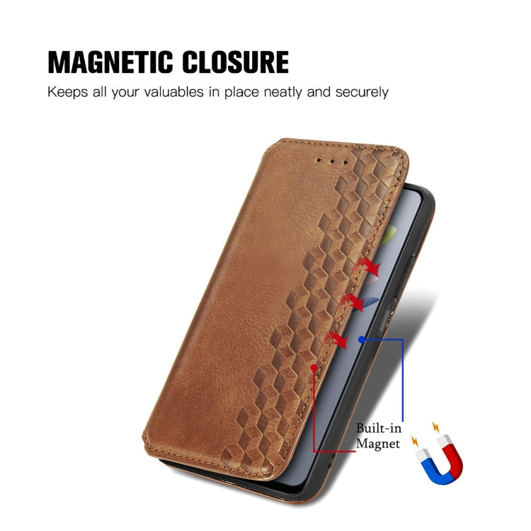For ZTE Blade A75 4G Cubic Grid Pressed Magnetic Leather Phone Case