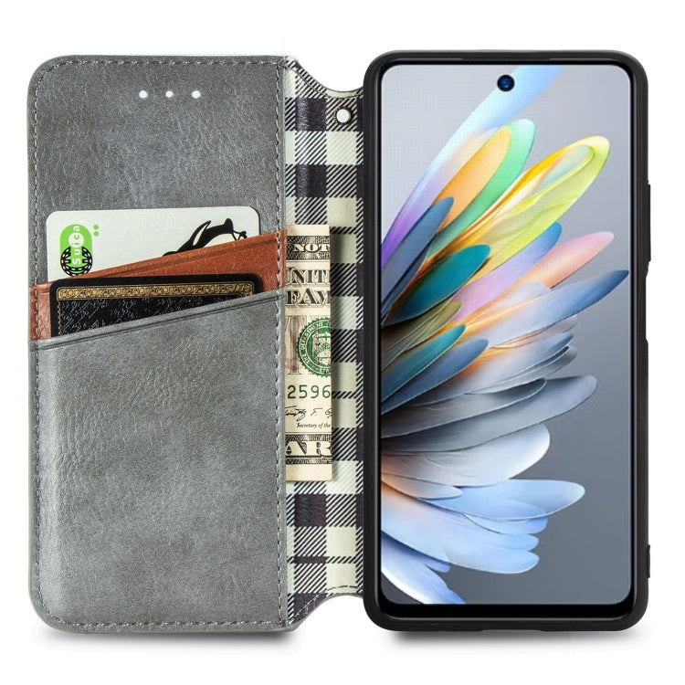 For ZTE Blade A75 4G Cubic Grid Pressed Magnetic Leather Phone Case