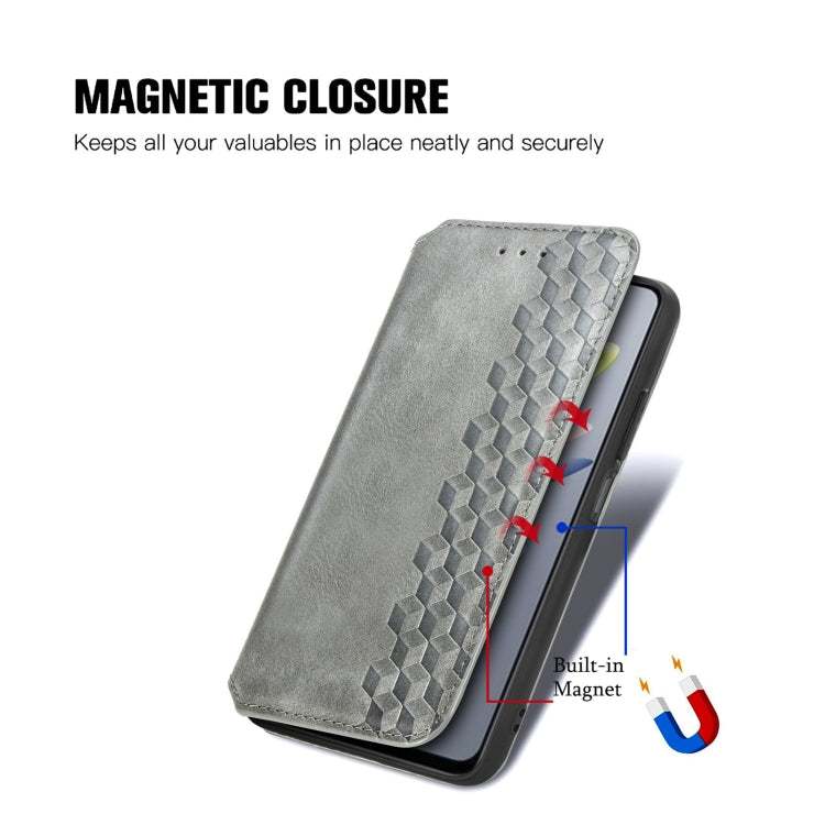 For ZTE Blade A75 4G Cubic Grid Pressed Magnetic Leather Phone Case