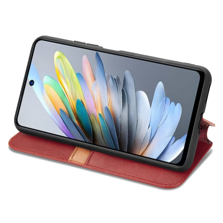 For ZTE Blade A75 4G Cubic Grid Pressed Magnetic Leather Phone Case