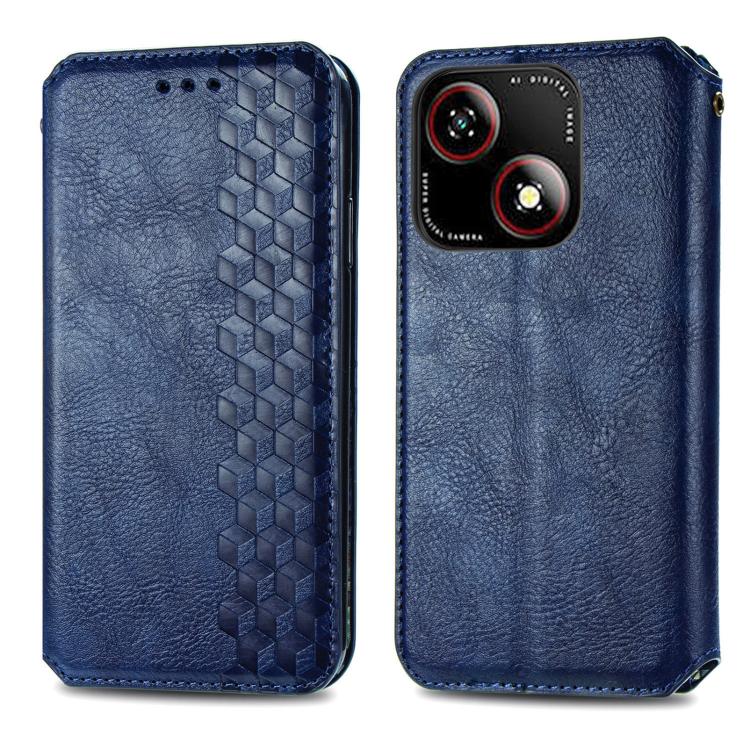 For ZTE Blade A35e 4G Cubic Grid Pressed Magnetic Leather Phone Case