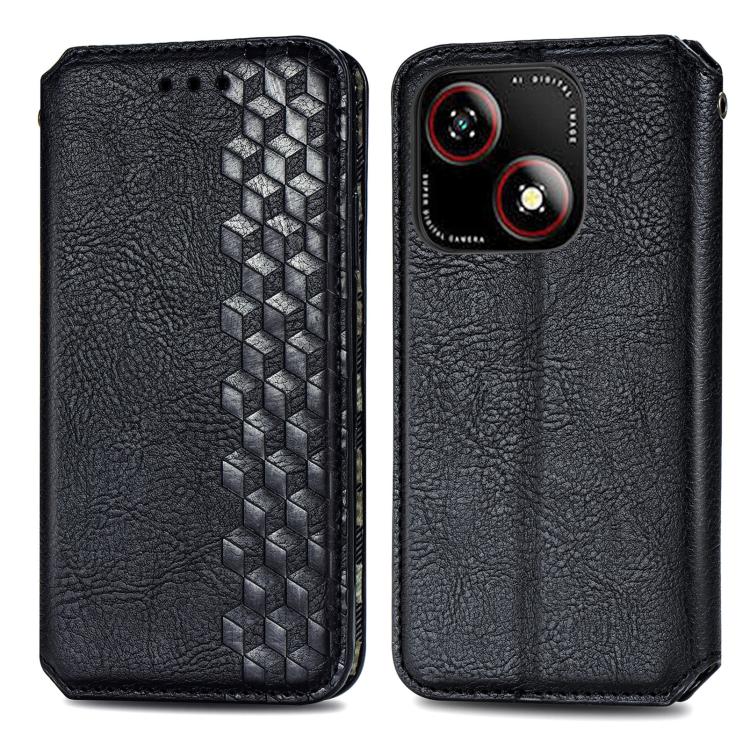 For ZTE Blade A35e 4G Cubic Grid Pressed Magnetic Leather Phone Case