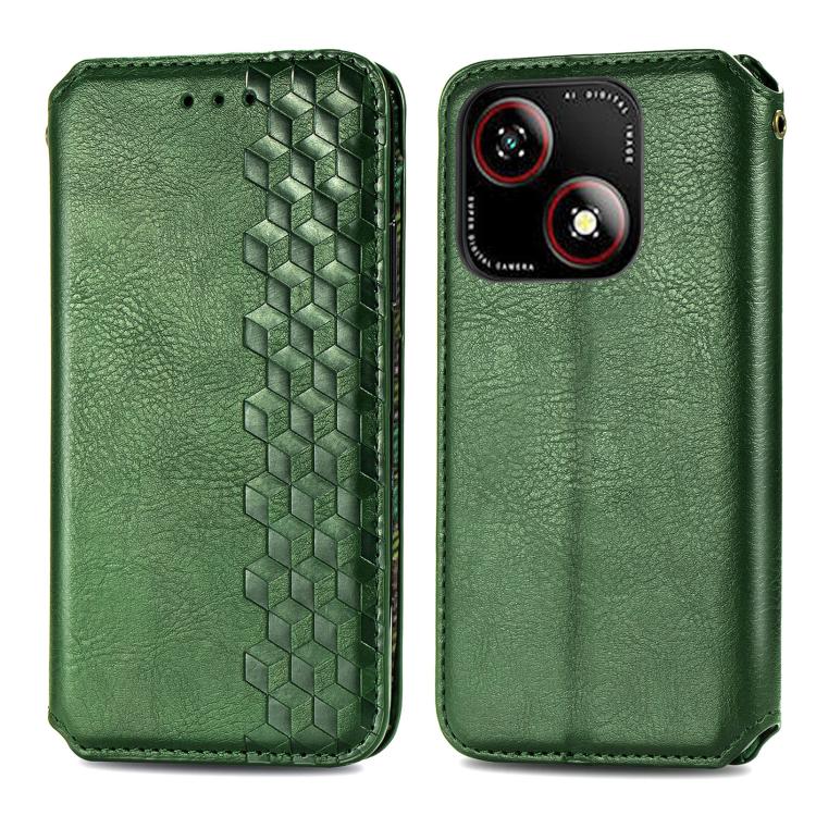 For ZTE Blade A35e 4G Cubic Grid Pressed Magnetic Leather Phone Case