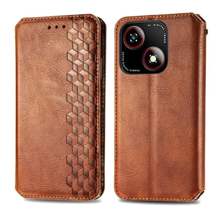 For ZTE Blade A35e 4G Cubic Grid Pressed Magnetic Leather Phone Case