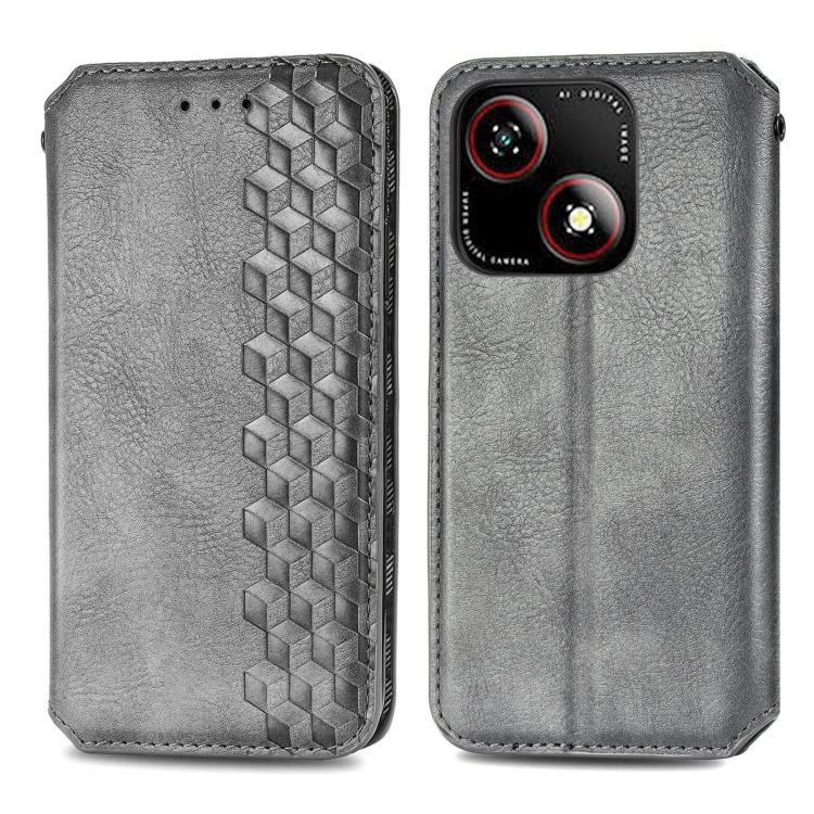 For ZTE Blade A35e 4G Cubic Grid Pressed Magnetic Leather Phone Case
