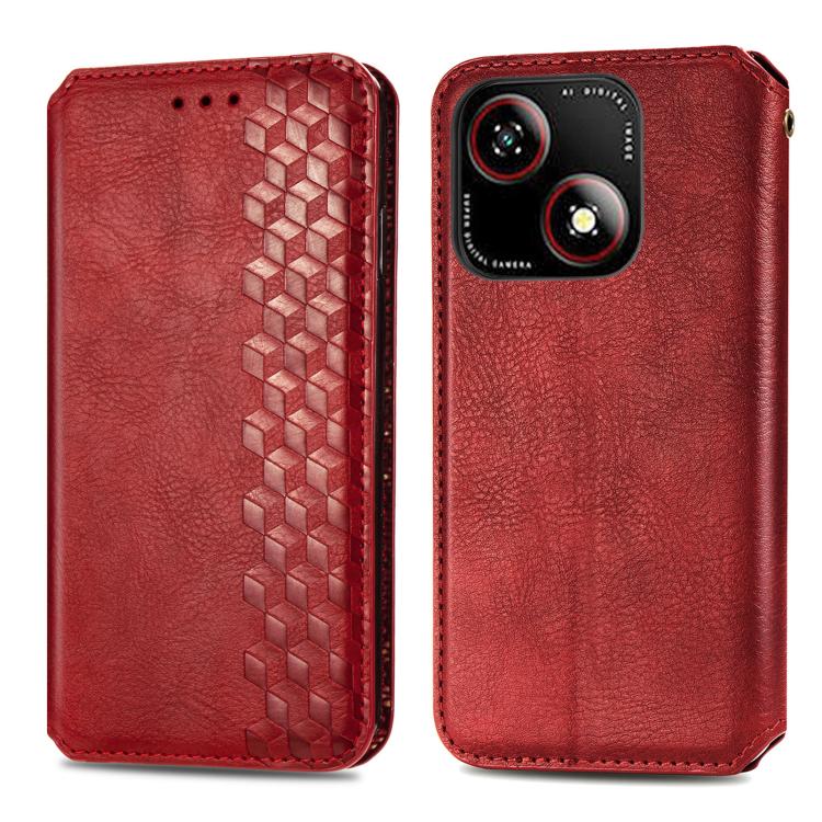 For ZTE Blade A35e 4G Cubic Grid Pressed Magnetic Leather Phone Case