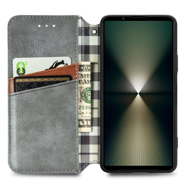 For Sony Xperia 1 VI Cubic Grid Pressed Magnetic Leather Phone Case