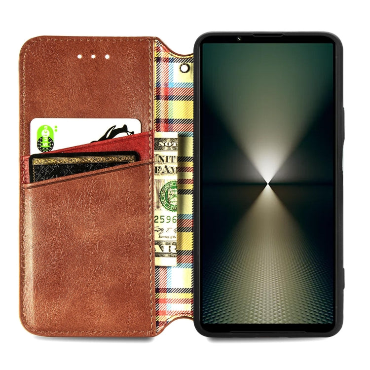 For Sony Xperia 1 VI Cubic Grid Pressed Magnetic Leather Phone Case