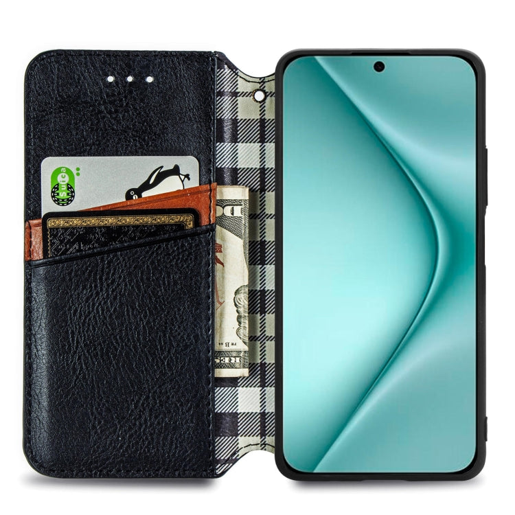 For Huawei Pura 70 Cubic Grid Pressed Magnetic Leather Phone Case