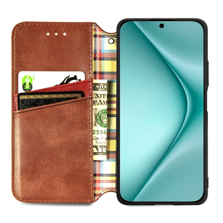 For Huawei Pura 70 Cubic Grid Pressed Magnetic Leather Phone Case