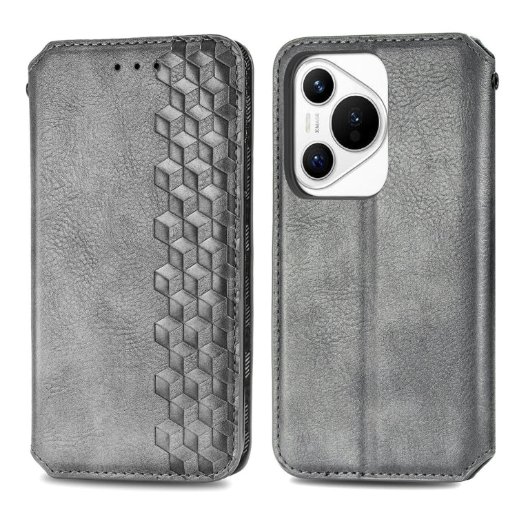 For Huawei Pura 70 Cubic Grid Pressed Magnetic Leather Phone Case