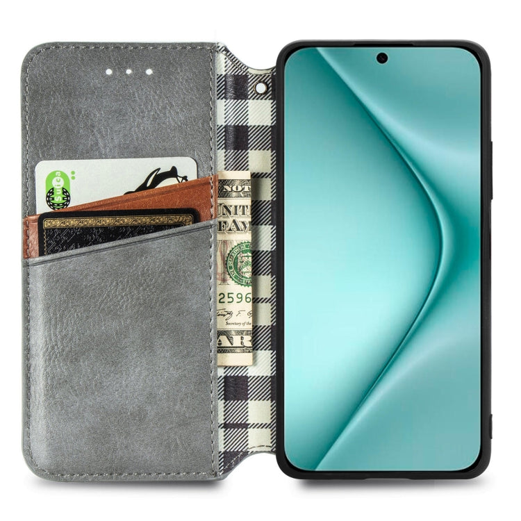 For Huawei Pura 70 Cubic Grid Pressed Magnetic Leather Phone Case