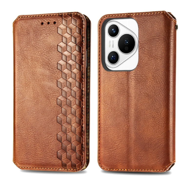 For Huawei Pura 70 Ultra Cubic Grid Pressed Magnetic Leather Phone Case