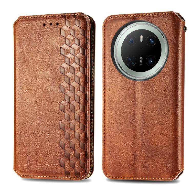 For Huawei Mate 70 Cubic Grid Pressed Magnetic Leather Phone Case
