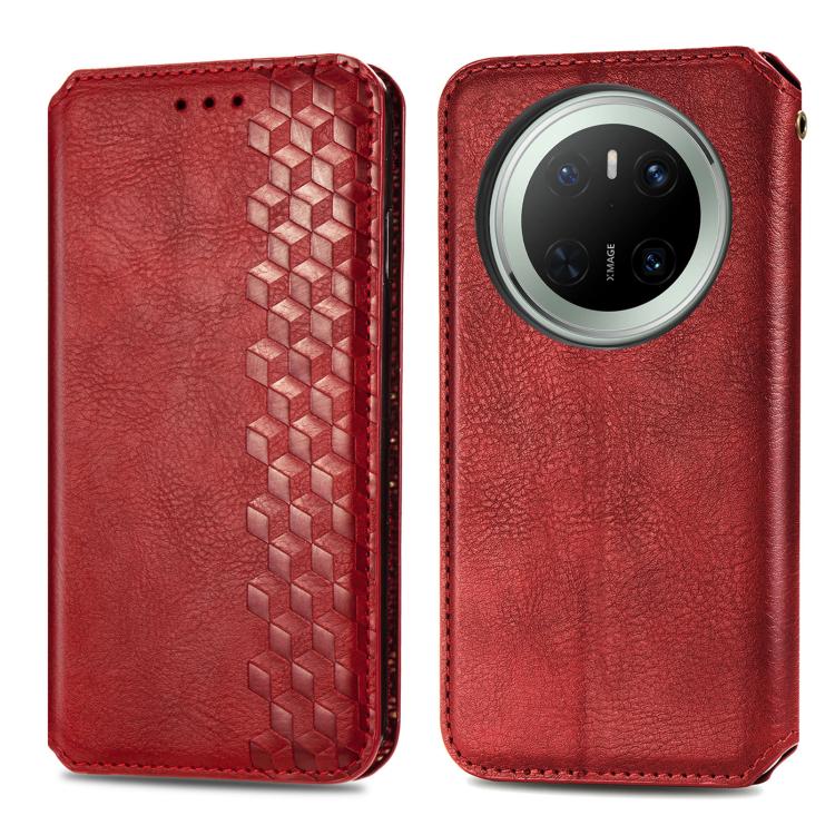 For Huawei Mate 70 Cubic Grid Pressed Magnetic Leather Phone Case