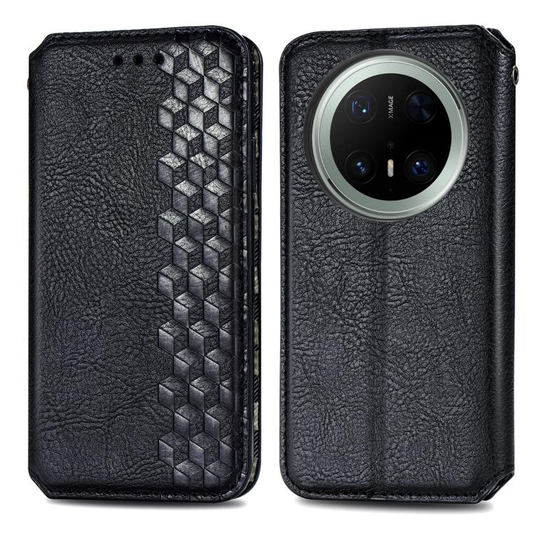 For Huawei Mate 70 Pro Cubic Grid Pressed Magnetic Leather Phone Case